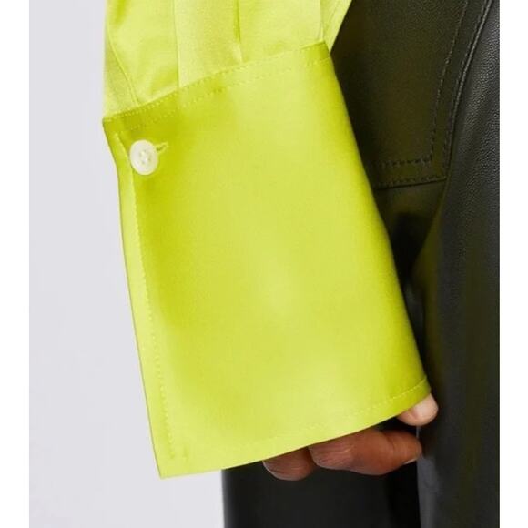 Frame The Standard Silk Shirt Button Down Blouse in Flash Lime Green Neon, S - Picture 3 of 12